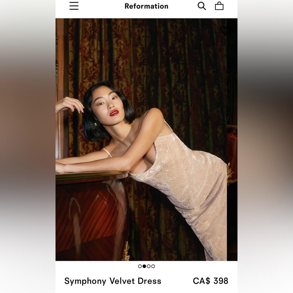 Reformation Symphony Velvet One-Shoulder Dress in Champagne - Picture 2 of 5